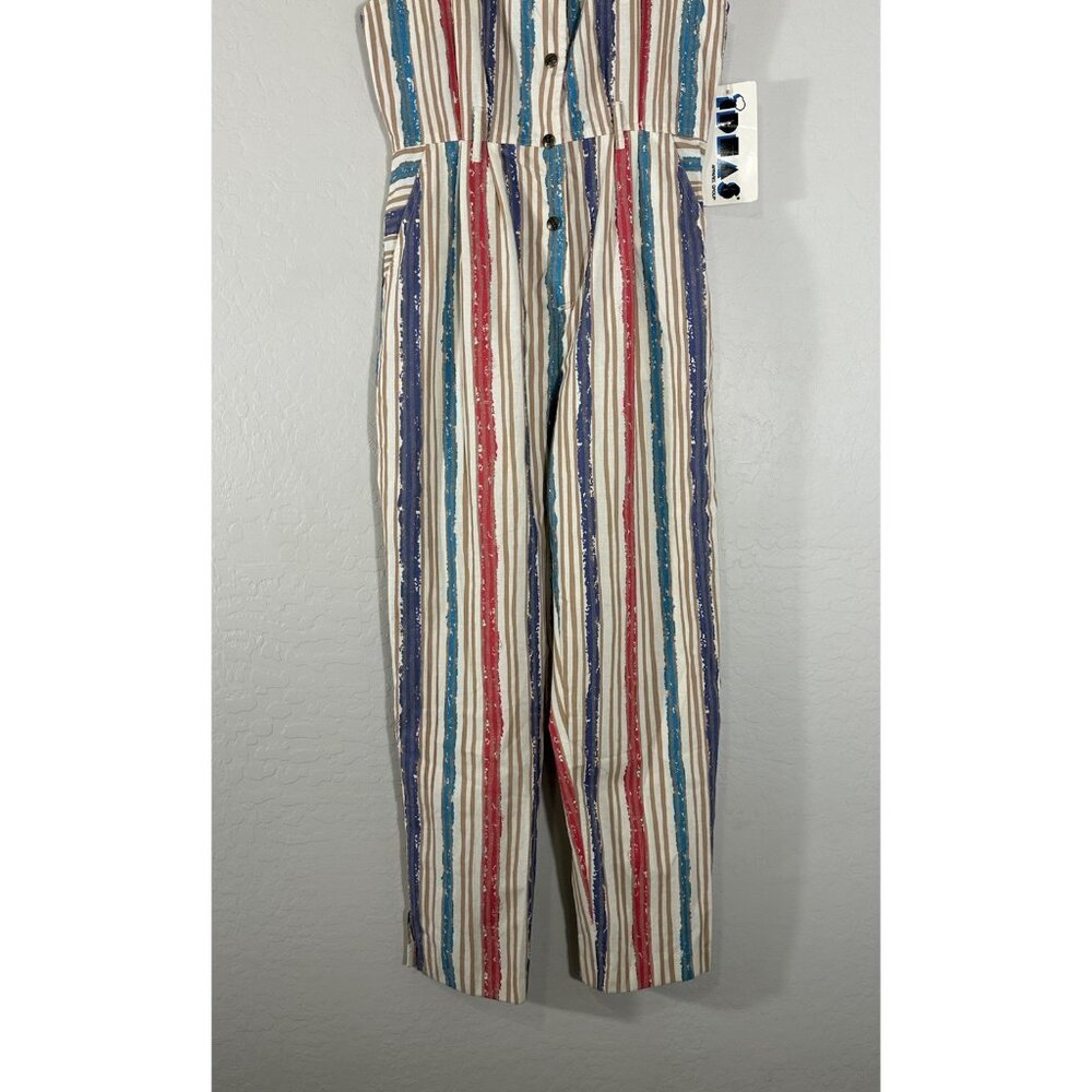 Vintage Retro 80’s 90’s Y2K Striped NWT Button Front Jumpsuit Size 9/10 - Picture 3 of 12